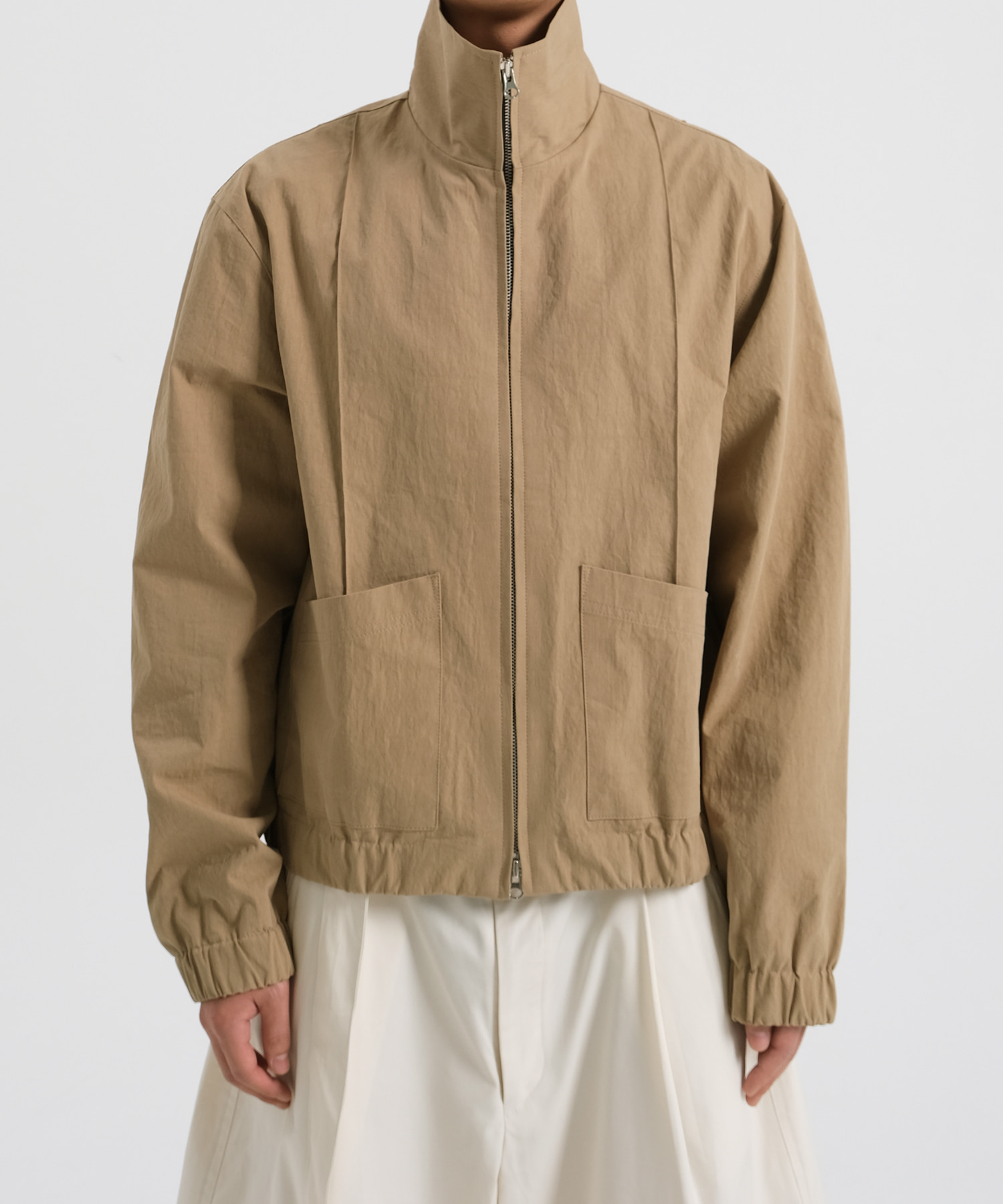 high neck zip up jacket (matt beige)