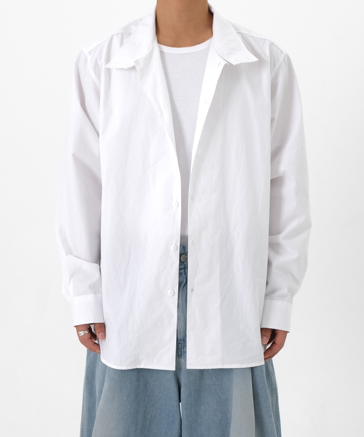 high neck shirts jacket (white)